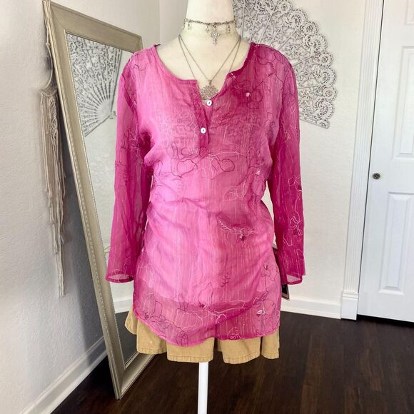 Tops - c.b Collections NWT Deadstock Fairycore Pink Sheer Floral Top / Blouse L